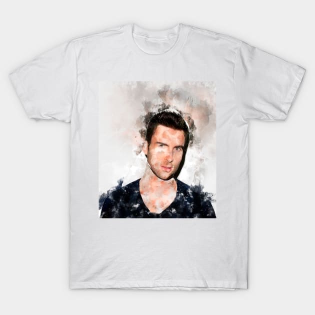 Adam Levine pop Portrait watercolour painting T-Shirt by nonagobich